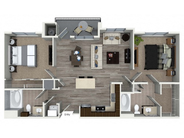 Floor plan for 2 beds, 2 baths, 980 sqft